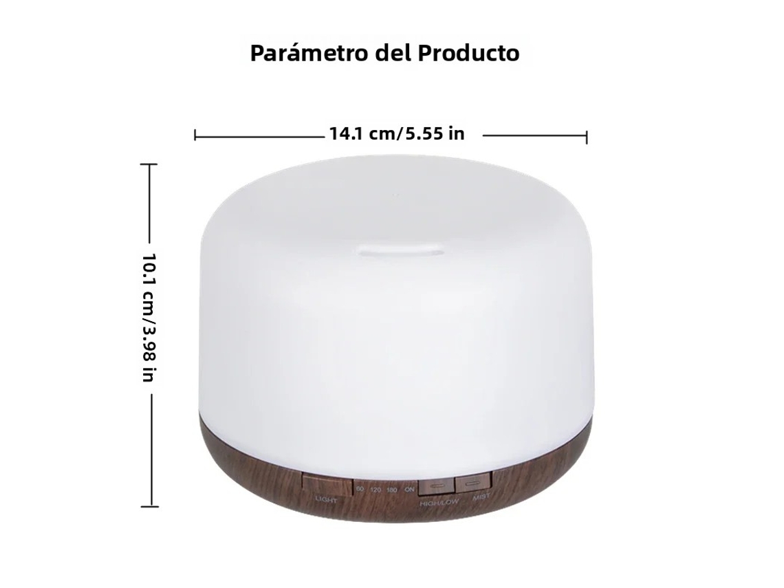 Mini Difusor De Aromas (con Acabado En Madera Oscura), Luz Nocturna Y Puerto Usb, Capacidad De 500 Ml.
