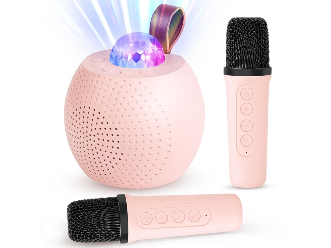 Mini máquina de karaoke para niños y adultos, altavoz Bluetooth con 2 micrófonos inalámbricos, altavoz portátil con luces de discoteca Yizhood