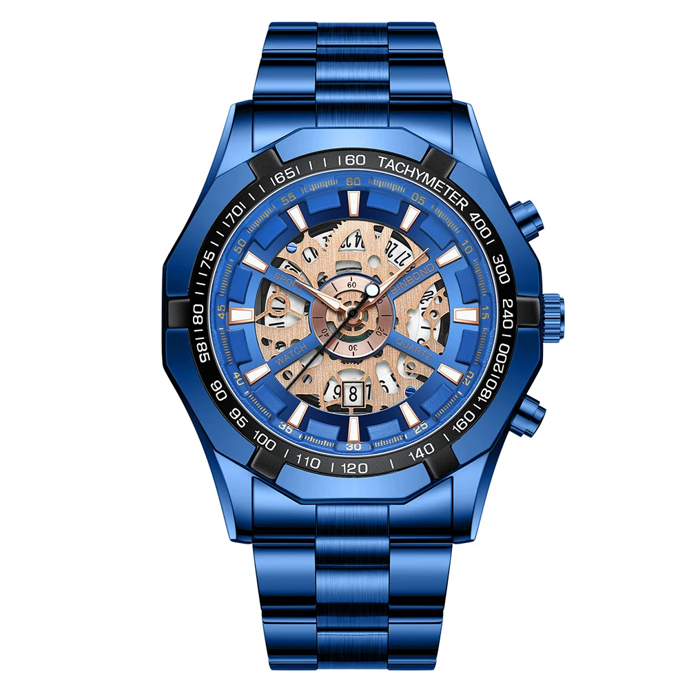 Reloj De Cuarzo Para Hombre, Acero Inoxidable De Lujo, Resistente Al Agua, Esfera Grande Esqueletizada.