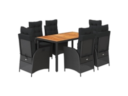 Juego de 7 piezas de comedor de jardín con cojines de mimbre, color negro, EXCLUSIVA DE LA CASA