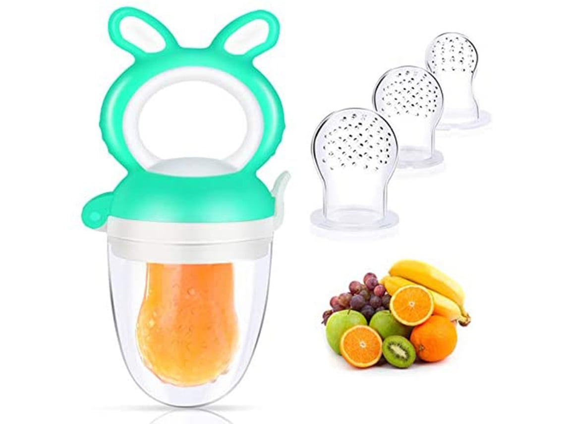 Chupeta Alimentadora De Frutas Silicone Para Bebê Com 3 Bicos Diferentes Anti-poeira