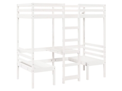 Cama Alta con Escritorio/Sillas 80x200 cm Pino Macizo Blanco Dkd Home Decor