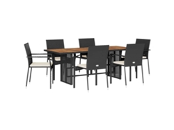 Conjunto 7 de comedor de jardín VIDAXL y cojines ratán sintético negro