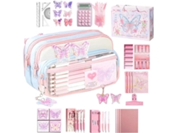 Estuche para lápices con estampado de mariposas y cremallera.
