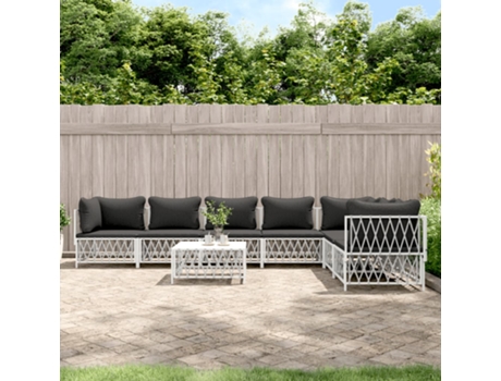 Conjunto 8 de muebles de jardín VIDAXL con cojines acero blanco