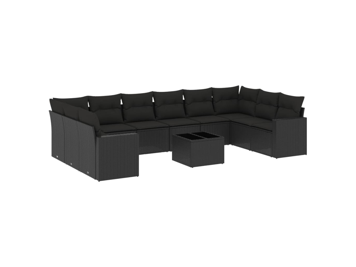 Maison Exclusive - Set De Sofás De Jardín 11 Pzas Y Cojines Ratán Sintético Negro