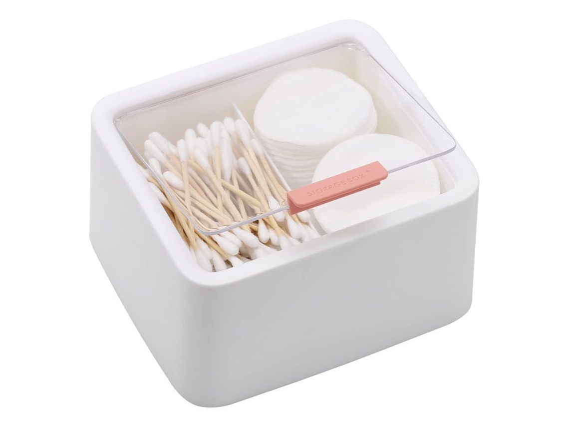 2026-dispensador De Bastoncillos De Algodón Linjou 2 Compartimentos Organizador De Baño Blanco 5.7x5x3.2 Pulgadas