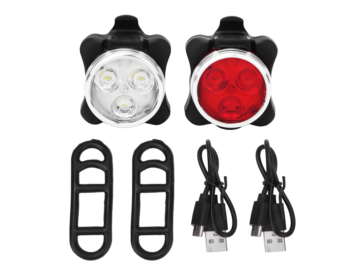 Luz LED recargable USB de 650 mA para bicicleta Rebe-Luz, delantera y trasera, juego rojo y blanco, luz de advertencia de seguridad.