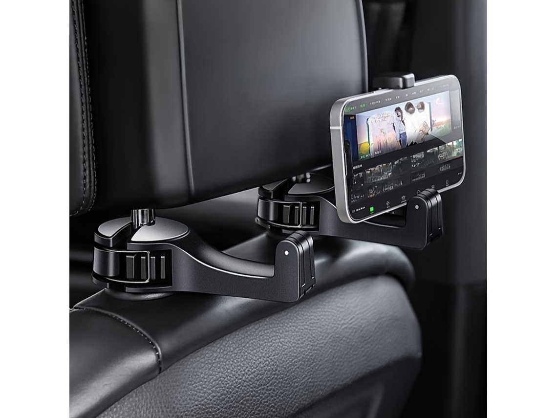 Soporte multifuncional para teléfono en el reposacabezas trasero del coche, fácil de instalar, plateado. Viewleaf