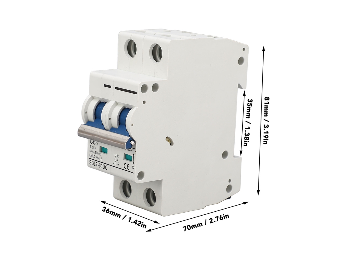 Omni-interruptor De Circuito Dc 2p 500v 63a Miniatura Protección Contra Sobrecarga Y Cortocircuito Instalación Rail 35mm Para Pv