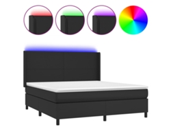 Maison Exclusive - Cama Box Spring Colchón Y Led Cuero Sintético Negro 160x200 Cm