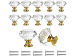 12 Manejos De Puerta Transparentes Con Tornillos 30mm Material Zinc Y Cristal Dorado