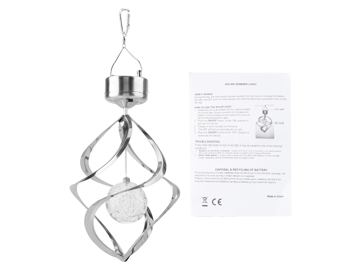 Campanilla de viento solar 2026 con LED y sensor, colgante giratorio para la decoración del hogar y el jardín.