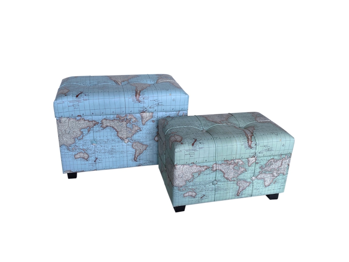 Baúl Azul de MDF y PVC 43*37*60cm Set de 2 Unidades Set 2 baules mundo