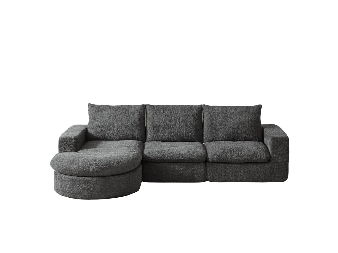 Sofá Modular 3 Plazas - Chenilla Curvada Con Chaise Longue, Sin Montaje - Gris