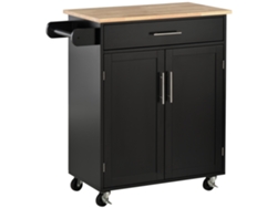 Carro De Cocina Con Ruedas Isla Móvil 83x45x91,5 Cm Con Cajón Armario Porta Paños Diseño Negro Moderno Para Hogar