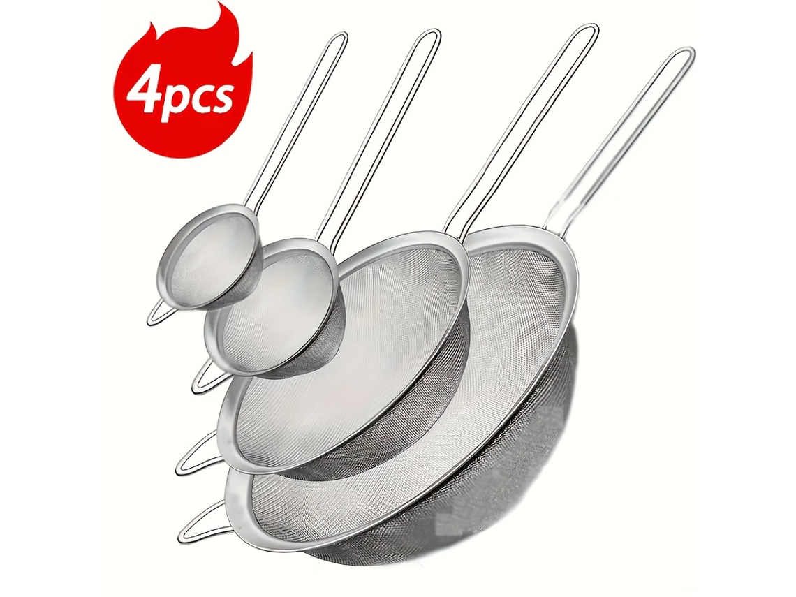 Juego De Filtros De Acero Inoxidable (paquete De 4): Un Artículo De Cocina Muy Duradero Y Práctico, Fácil De Limpiar, Versátil, De Larga Dur