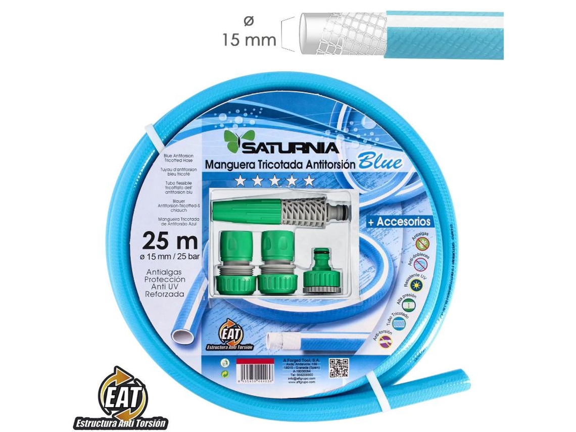 Manguera tricotada no torsion blue ø 15 mm. rollo 25 metros. con accesorios,  manguera anti torsion, manguera sin dobleces,