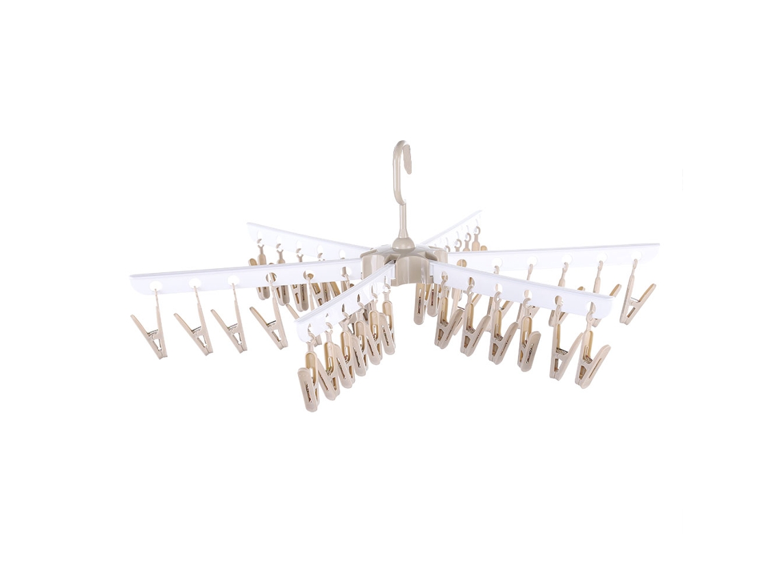 Percha plegable resistente al viento con 36 ganchos para ropa, ropa interior y calcetines (marrón)