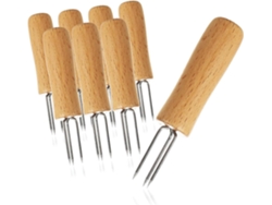 8 Tenedores De Maíz Con 3 Púas De Acero Inoxidable, Resistente A La Corrosión, Mango De Madera, Reutilizables, Para Pellizcar Patatas