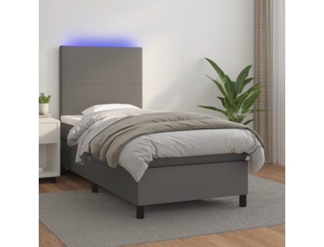 VIDAXL Cama con somier (Gris - Cuero artificial - 203 x 90 x 128 cm)