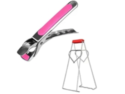 Pinza Antiquemaduras De Acero Inoxidable Con Agarre Antideslizante Para Sarténes Y Bandejas De Freidora De Aire Rosa