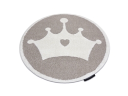 Alfombra Infantil Moderna Joy Circulo Crown, Corona Para Niños - Estructura Dos Niveles de Vellón Beige / Crema (circulo 120 cm)