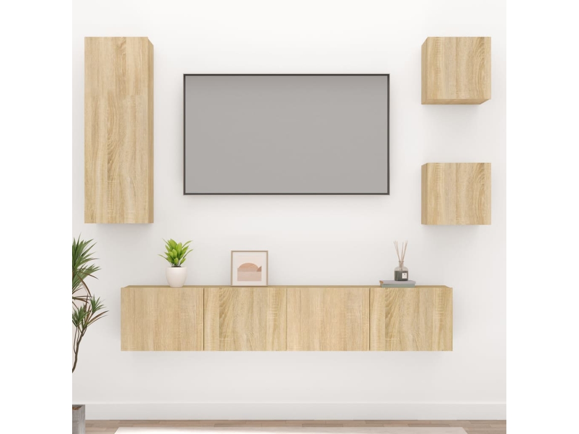 Conjunto de mueble de TV de 5 piezas de madera procesada de roble Sonoma DKD HOME DECOR