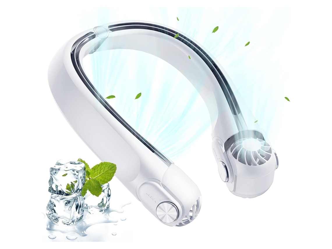 Ventilador de cuello portátil recargable (blanco) de 2400 mAh - Ajustable