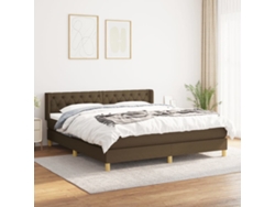 Cama Box Spring Con Colchón Tela Marrón Oscuro 160x200 Cm