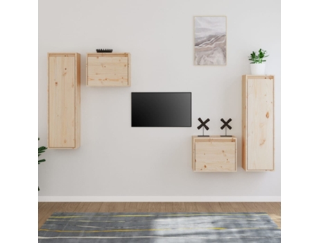vidaXL Muebles para TV 4 piezas madera maciza de pino