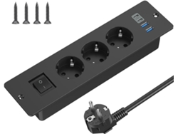 Regua De Mesa Con Usb C, 3 Tomas, Interruptor, Cabo De 2 M, Para Mesa De Conferencia, Trabajo O Café, Cor Blanco