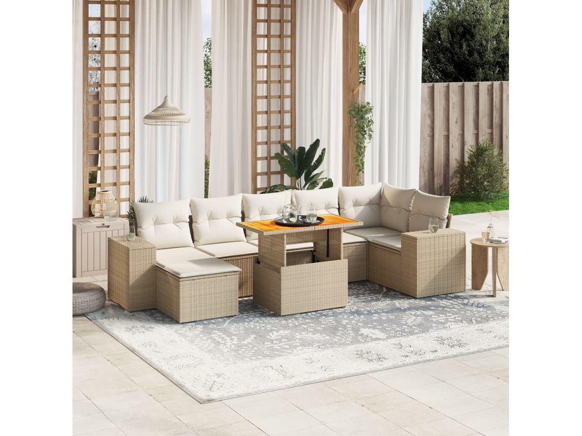 Conjunto de 8 sofás de jardín con cojines de mimbre beige Dkd Home Decor