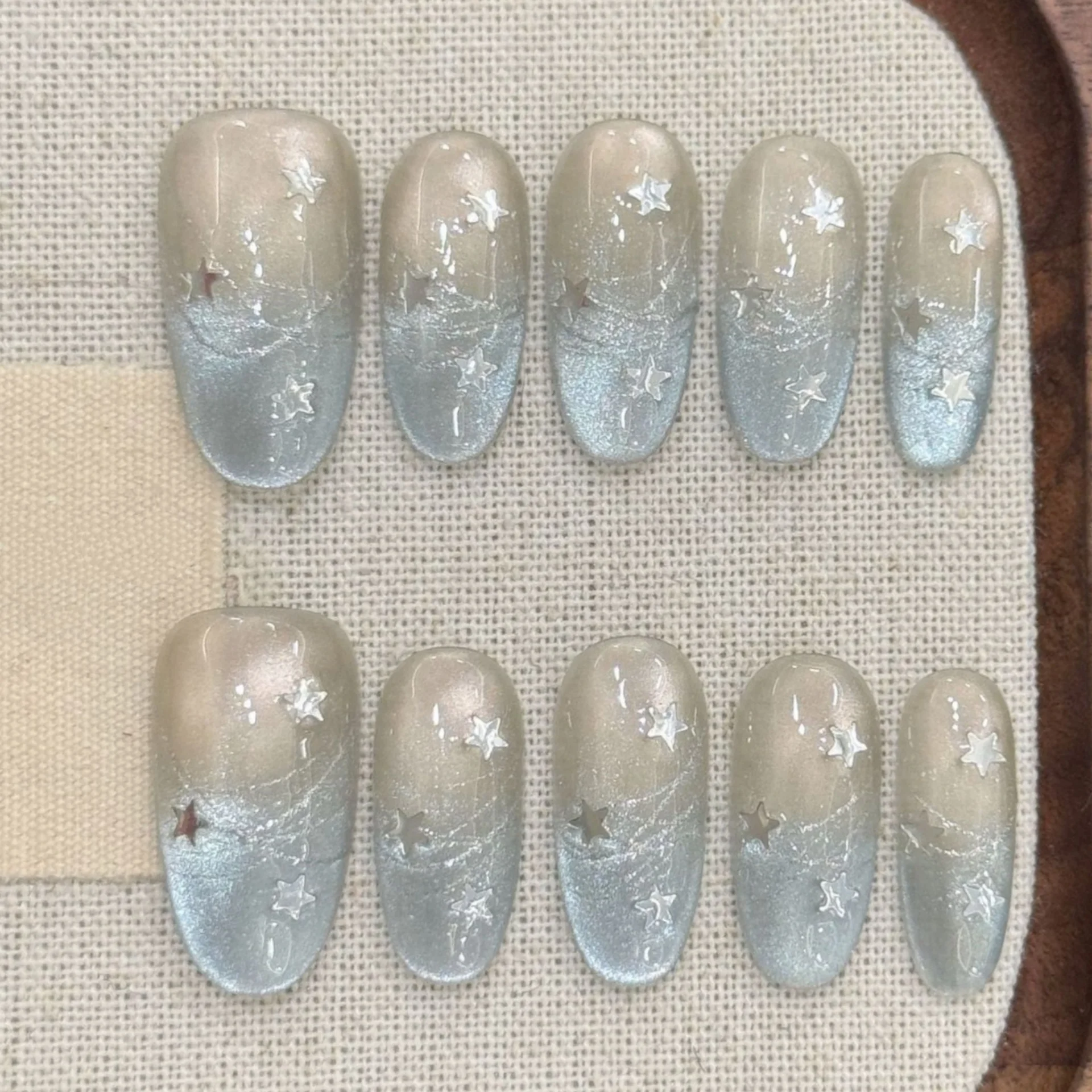 (2867-m) 10 Pegatinas Para Decoración De Uñas, Uñas Postizas Francesas Nude Con Diseño De Ojo De Gato
