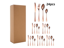 (juego De 24 Piezas - Oro Rosa) Juego De Cubiertos De Acero Inoxidable: Cuchillo, Tenedor Y Cuchara