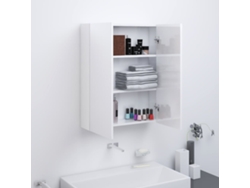 Armario De Espejo De Baño Mdf Blanco Brillante 60x15x75 Cm