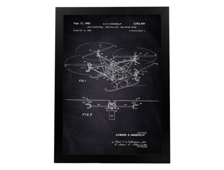 Póster NACNIC con Patente de Dron Helicoptero. con Diseño de Patente Antigua