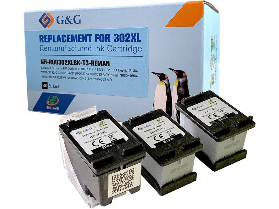 Pack 3 Cartuchos Remanufaturados HP 302XL Negros Eco Saver (F6U68AE / F6U66AE)