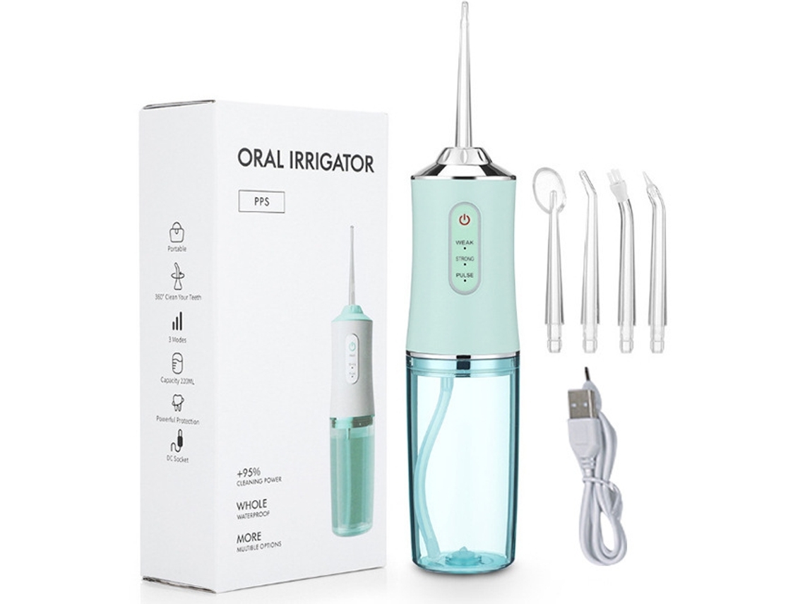 Irrigador Bucal Raspador Dental Eléctrico Portátil De-sarro Para Limpieza Bucal-Verde 4 Boquillas DIGITALLAB