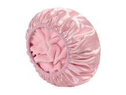 Gorro de ducha de felpa forrado, triple capa, grande, reutilizable para cabello largo y grueso, impermeable, lavable, suave, rosa, 33 cm