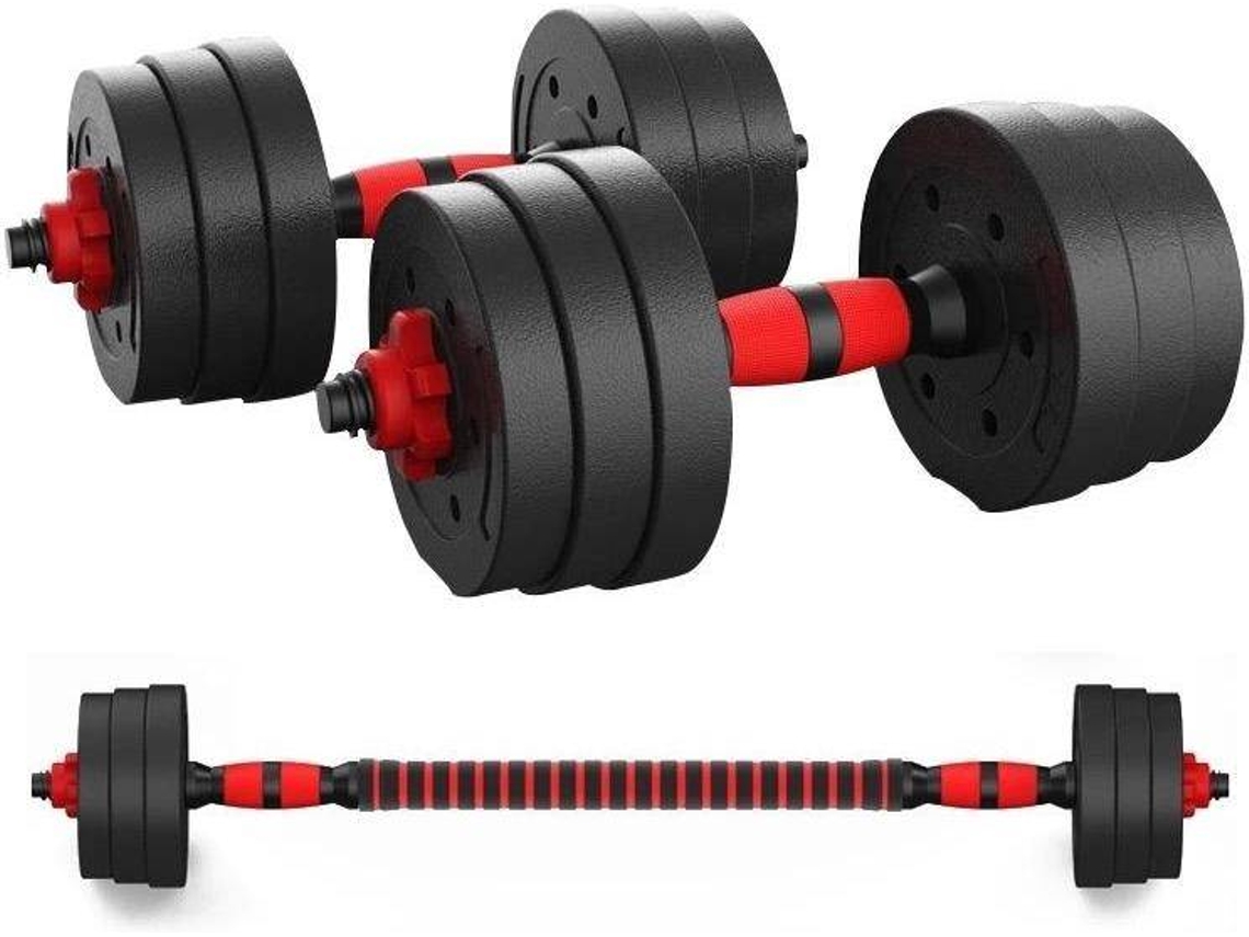 Juego Dumbbell FITNESS TECH 2 en 1 con Barbela Ajustable (15kg)