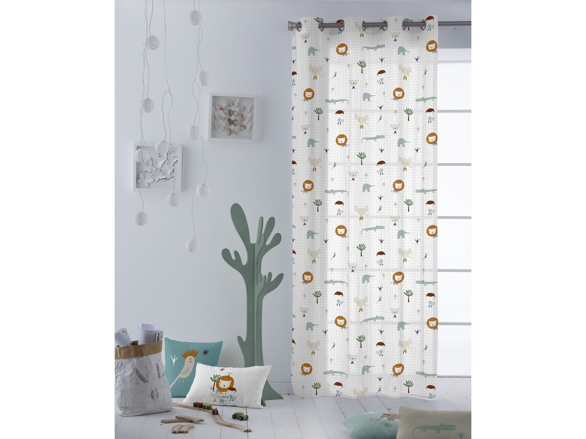 CORTINA CON OJALES ESTAMAPADA INFANTIL 140x260 CM ALGODÓN FABRICADO EN ESPAÑA JUNGLA NIÑO B HACIENDO EL INDIO