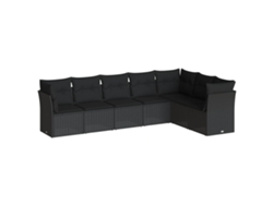 Conjunto de 7 sofás de jardín con cojines, mimbre, negro, MAISON EXCLUSIVE (7 piezas)