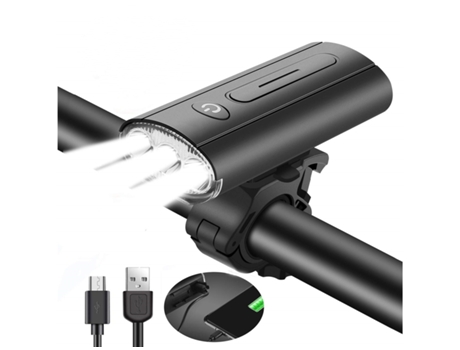 Juego de luces de bicicleta USB recargable luz de bicicleta 6 modos impermeable Led bicicleta de montaña faro negro-negro ENZONS