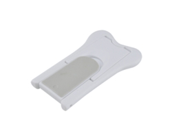Cerradura de seguridad infantil con riel deslizante para puertas y ventanas, color blanco.