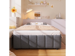 Cama Tapizada De Lino 90x200cm, Hidráulica Con Gran Baúl, Sin Cabecero, Robusta 226kg, Sin Colchón, Gris