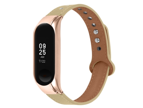 Correa de piel auténtica con doble remache de oro rosa para Xiaomi Mi Band 5/6 - albaricoque ligero