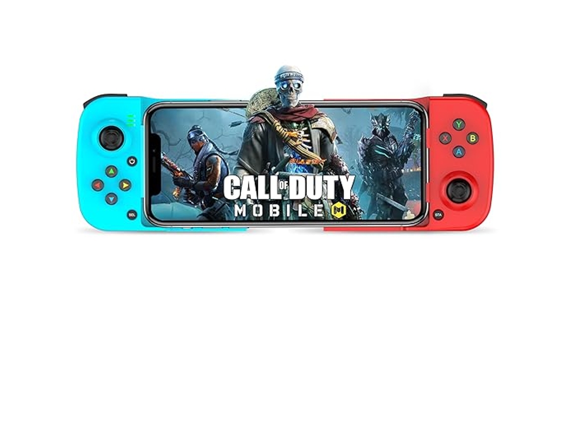Mando inalámbrico para juegos móviles Android/iPhone, compatible con PS Remote Play, juegos en la nube y juegos arcade MFI. Azul, rojo y plateado.