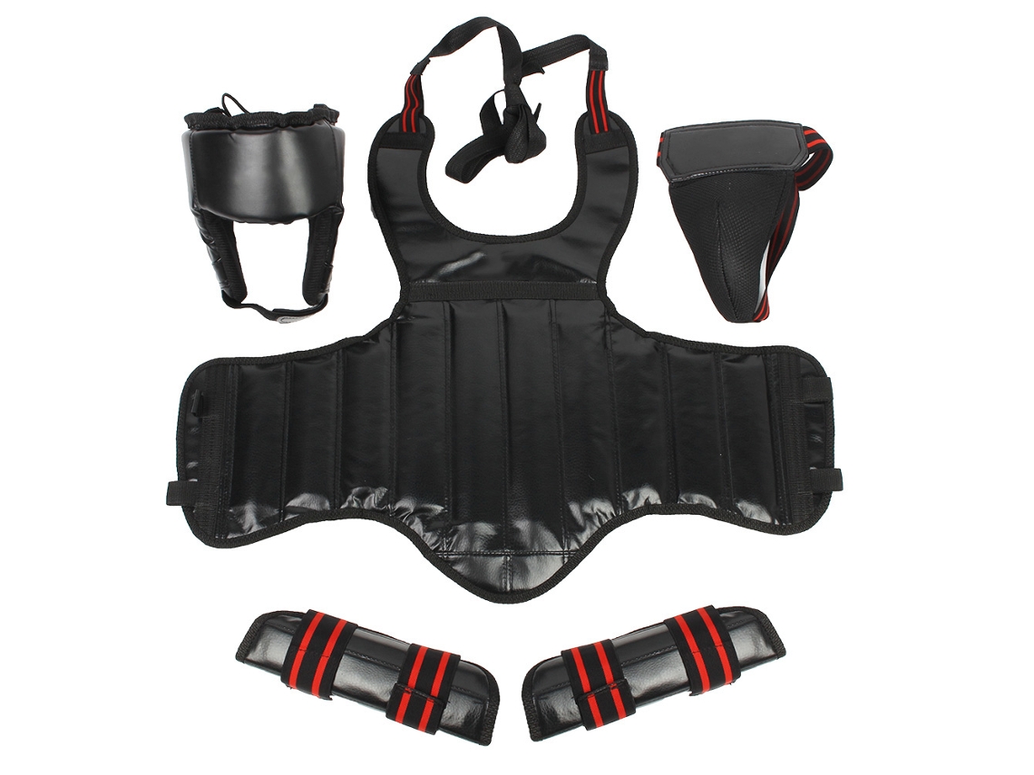JILLIOPER Conjunto de 4 piezas de equipo de protección universal para boxeo al aire libre, protector de cabeza, cuerpo, ingle y piernas (negro M)