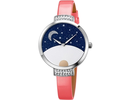 VEANXIN Sky Fan Pattern Dial Design Relojes de pulsera de cristal impermeables-rosa